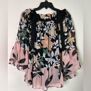 LOFT Off Shoulder Floral Print Flowy Blouse Top Women’s SZ S